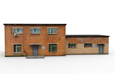 Old building render on a white background. 3D rendering