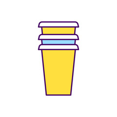 Disposable cups RGB color icon. Recyclable cardboard. Disposable paper utensils. Biodegradable paper-based cups for hot beverages. Environmentally friendly materials. Isolated vector illustration