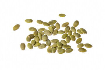 Pumpkin seeds on a white background