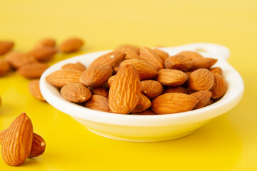 Almonds close up. Nuts texture.