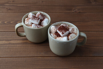 マシュマロ ホットチョコレート ココア 木のテーブル