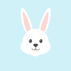 Bunny head icon. Cute happy rabbit character. Happy Easter symbol. Vector isolated on blue