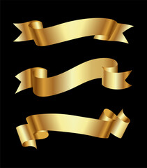 Golden ribbons banner set.