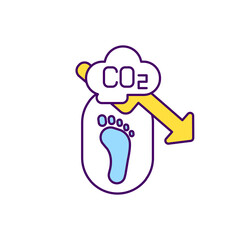 Reducing carbon emissions RGB color icon. Measuring carbon footprint. Composting process. Fighting climate change. CO2, greenhouse gas emissions decreasing. Isolated vector illustration