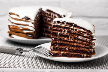 Homemade chocolate cake with cream