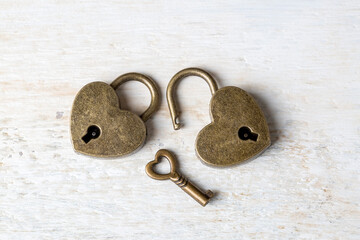 Golden padlock hearts, Valentine's day concept