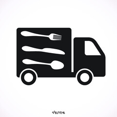 Illustration of an isolated delivery truck icon with cutlery