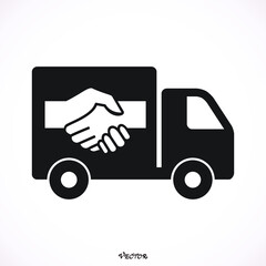Fast shipping delivery truck flat vector icon for apps and websites. Business handshake