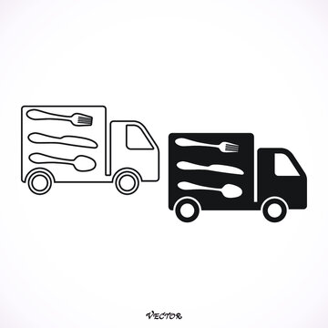 Illustration of an isolated delivery truck icon with cutlery