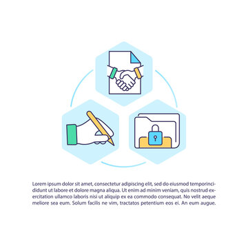 Initiation contract process concept icon with text. Negotiation, execution. Lifecycle management. PPT page vector template. Brochure, magazine, booklet design element with linear illustrations