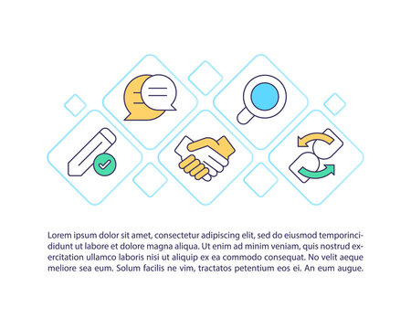 Agreement management stages concept icon with text. Contract planning, implementation, renewal. PPT page vector template. Brochure, magazine, booklet design element with linear illustrations
