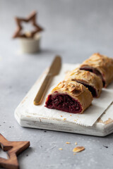 Cherry strudel with almond and walnuts 