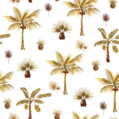 Fototapeta na wymiar Gold palm trees seamless patterns. wild nature summer background