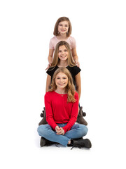 Kids: Young Girls Sitting Kneeling And Standing