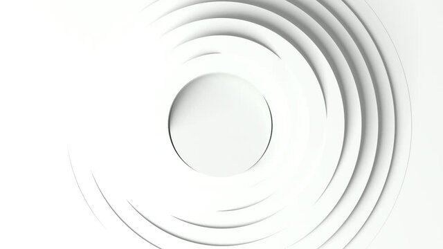 Abstract Architecture Background. White Circular Building wave loop. 3d Rendering 3d circles pattern with waves effect. White clean rings animation. High quality 4k footage