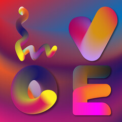 3D lettering. Love. Gradient. Colors