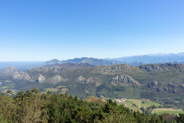 Fototapeta na wymiar Mirador del Fitu viewpoint Fito in Asturias, Spain. It is located in the council of Parres is one of the viewpoints from which to enjoy the Cantabrian Sea and the Picos de Europa.