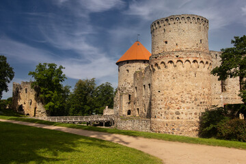 Fototapeta na wymiar View of ruins of ancient Livonian castle in old town of Cesis, Latvia