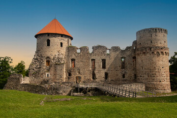 Fototapeta na wymiar View of ruins of ancient Livonian castle in old town of Cesis, Latvia