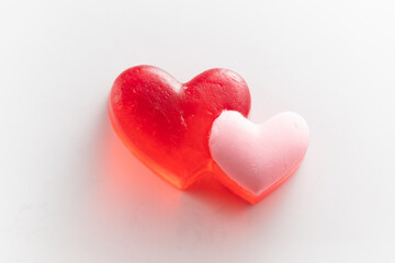 handmade soap with heart shape, white background