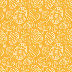 Easter seamless Patterns set in pastel orange color. Eggs with ornament pattern design collection. Endless texture for web page, picnic tablecloth, wrapping paper. Pattern templates in Swatches panel.