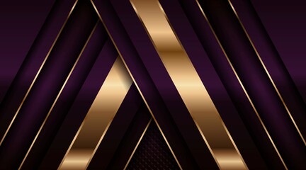 Abstract luxurious purple combination and golden overlap layer background . Modern creative dark navy luxury gold line overlapping style design