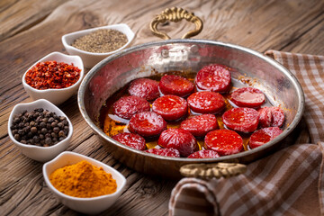 Turkish fried sausage (Turkish name; Turkish sucuk)
