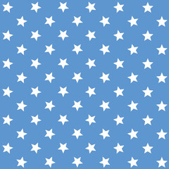 White stars. Seamless star patterns. Template for fabric or packaging. Stylish background for postcards. Symbol. White and blue.