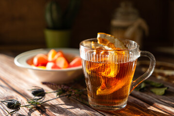 linden tea with dried orange pieces