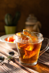 linden tea with dried orange pieces