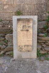 Puebla de Sanabria, Spain - September 6, 2020: The commemorative plaque reminds the pilgrim of the Camino’s living history.