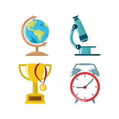 back to school map microscope trophy clock icons set