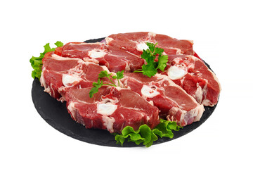Raw chopped lamb meat isolated on white