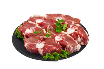 Raw chopped lamb meat isolated on white