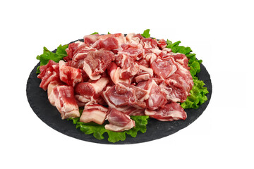 Raw chopped lamb meat isolated on white
