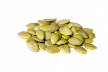 Pumpkin seeds on a white background