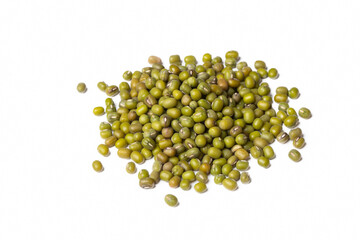 Dried mung beans on a white background
