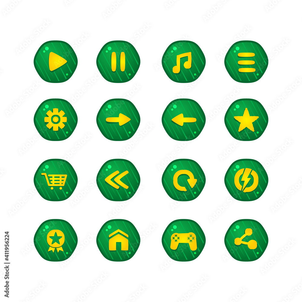 Poster set of green game button collection design vector