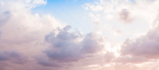 Naklejka na ściany i meble Cloudy sky panorama at sunset, natural background