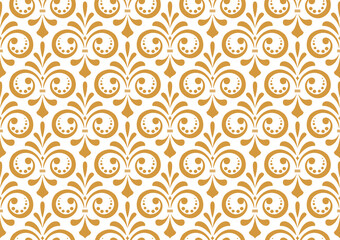 Wallpaper in the style of Baroque. Seamless vector background. White and gold floral ornament. Graphic pattern for fabric, wallpaper, packaging. Ornate Damask flower ornament