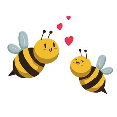 Special illustration for Valentine's Day; Bees in love and heart figures