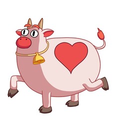 A cute cow cartoon, with heart figure