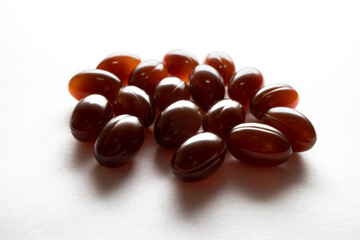 Lecithin pills isolate on a white background. Lecithin gel pills.