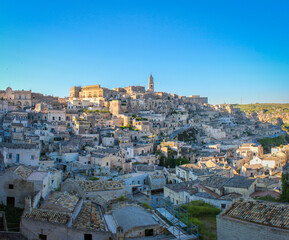 Obraz premium Matera and its stone dwellings in the canyon