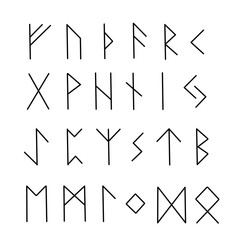 Old runes, ancient Scandinavian alphabet vector illustration, hand drawn typography, occult letters, mystical signs, esoteric concept