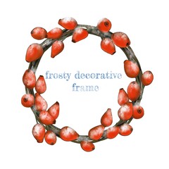A wreath of rose hips. Decorative frame.Digital illustration.