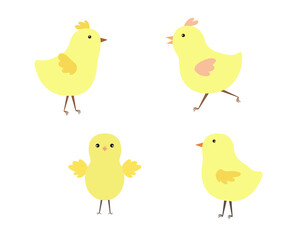 Little cute Easter chicken set, funny yellow flat style cartoon character vector illustration, symbol of festive springtime period clipart for cards, banner, Easter decor