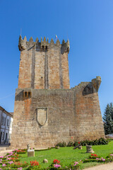 Fototapeta na wymiar Chaves, Portugal, September 6, 2020: The Tower of Homage, symbol of the powerful Castle of Chaves. Built by Dom Dinis, this castle has had great importance in the Defense military of Northern Portugal