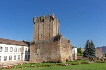Fototapeta na wymiar Chaves, Portugal, September 6, 2020: The Tower of Homage, symbol of the powerful Castle of Chaves. Built by Dom Dinis, this castle has had great importance in the Defense military of Northern Portugal