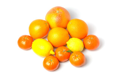 Citrus fruits isolated on white background with shadow
